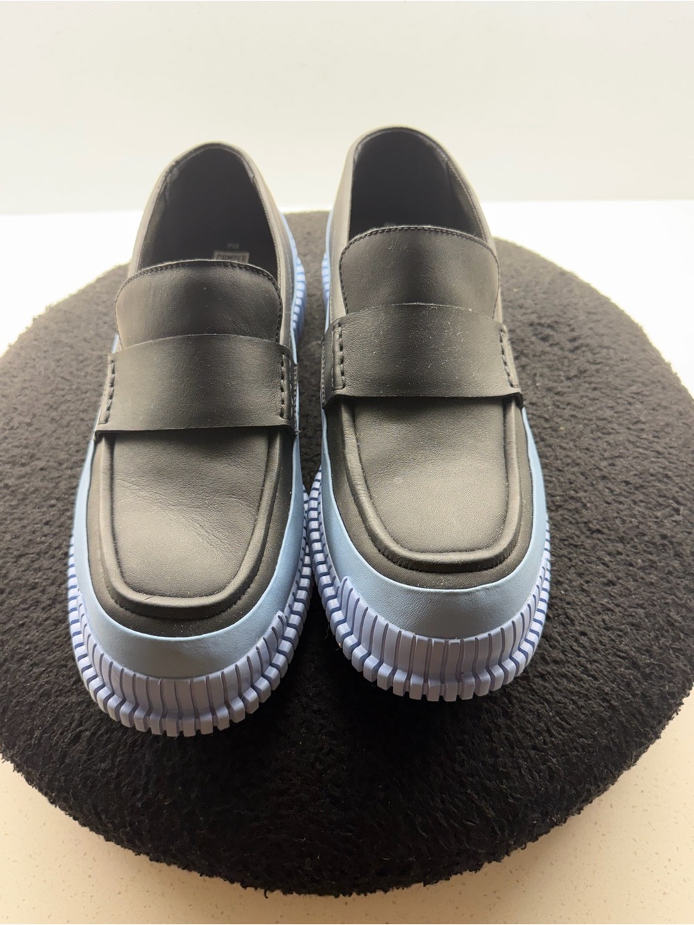 Camper PIX Black Leather Platform Penny Loafers Blue Sole Men’s EU 44 US 11